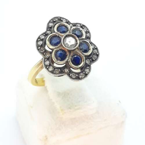 Handcrafted Ring With Diamonds And Sapphires 18cts